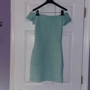 Teal Off the Shoulder Bodycon Dress